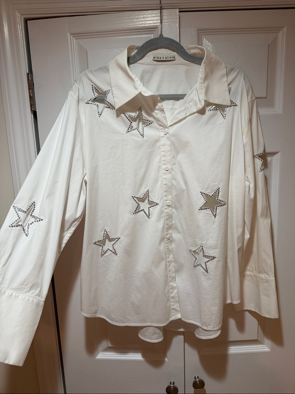 Alice + Olivia White Star-Studded Button Down Shirt